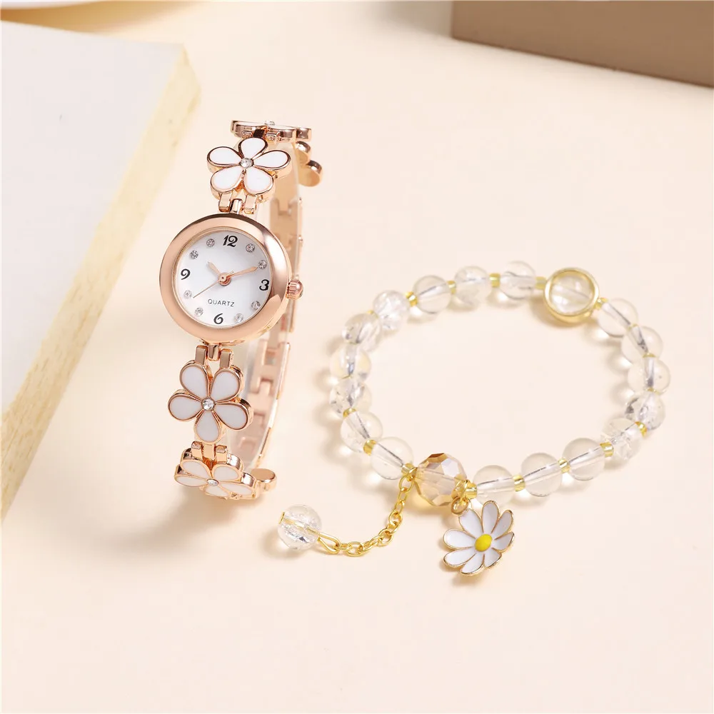 sweet flower style rhinestone quartz women bracelet watch