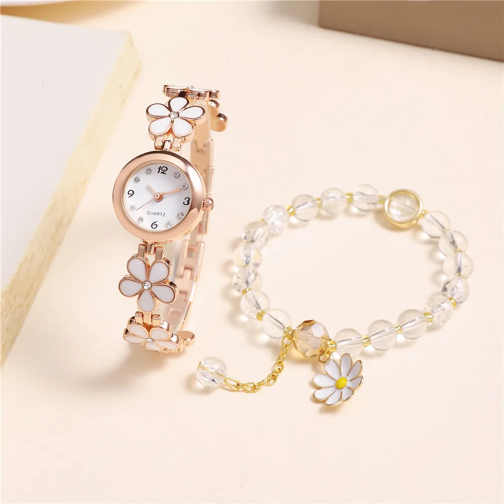 Ladies Sweet Flower Style Quartz Watch, Kirchen Stone Bracelet_voghion.com