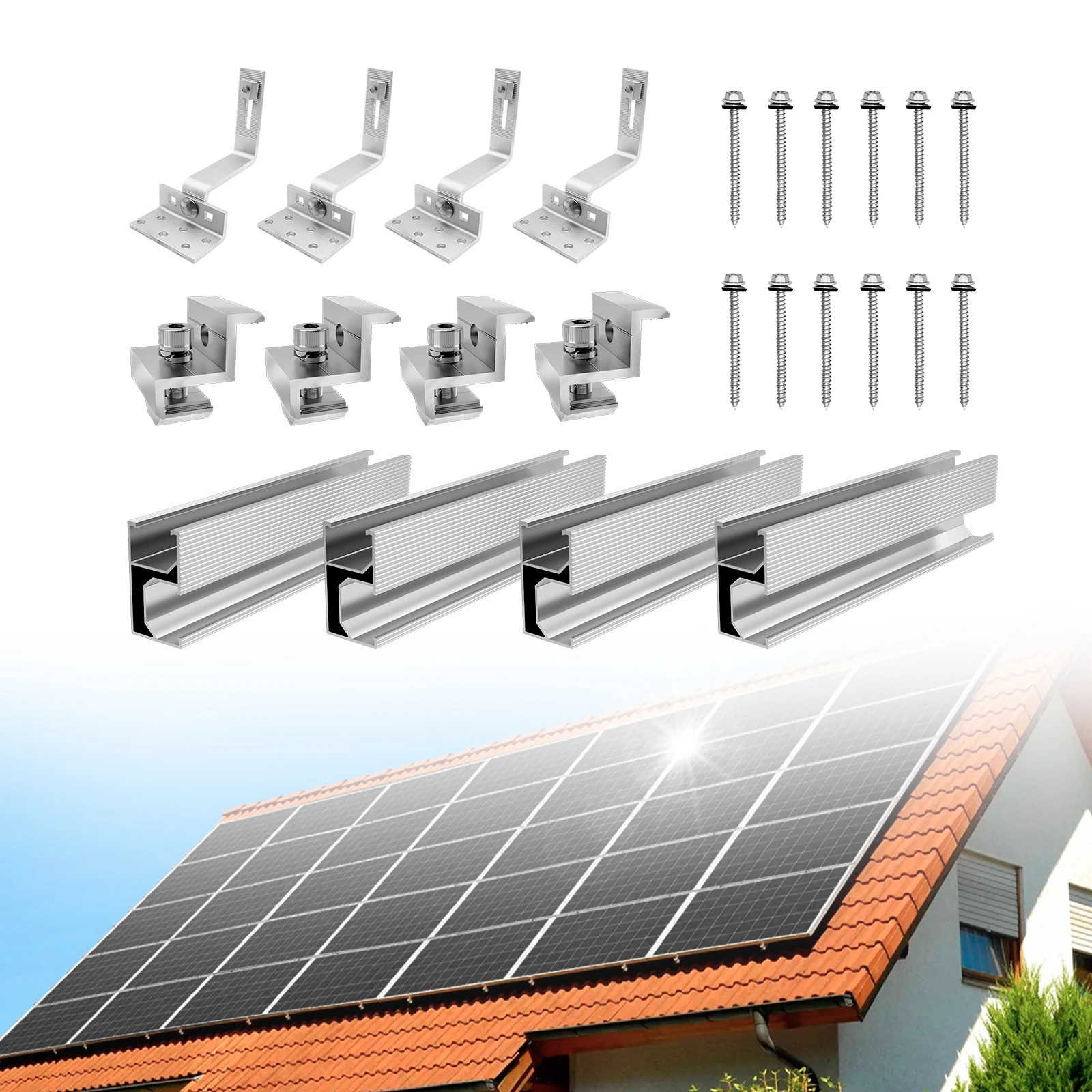 Solar Panel Mounting Set CP-SETUNO Photovoltaic Mounting Rail 1/2/4 Solar Panel 300 mm Aluminum Rail 30/35 m