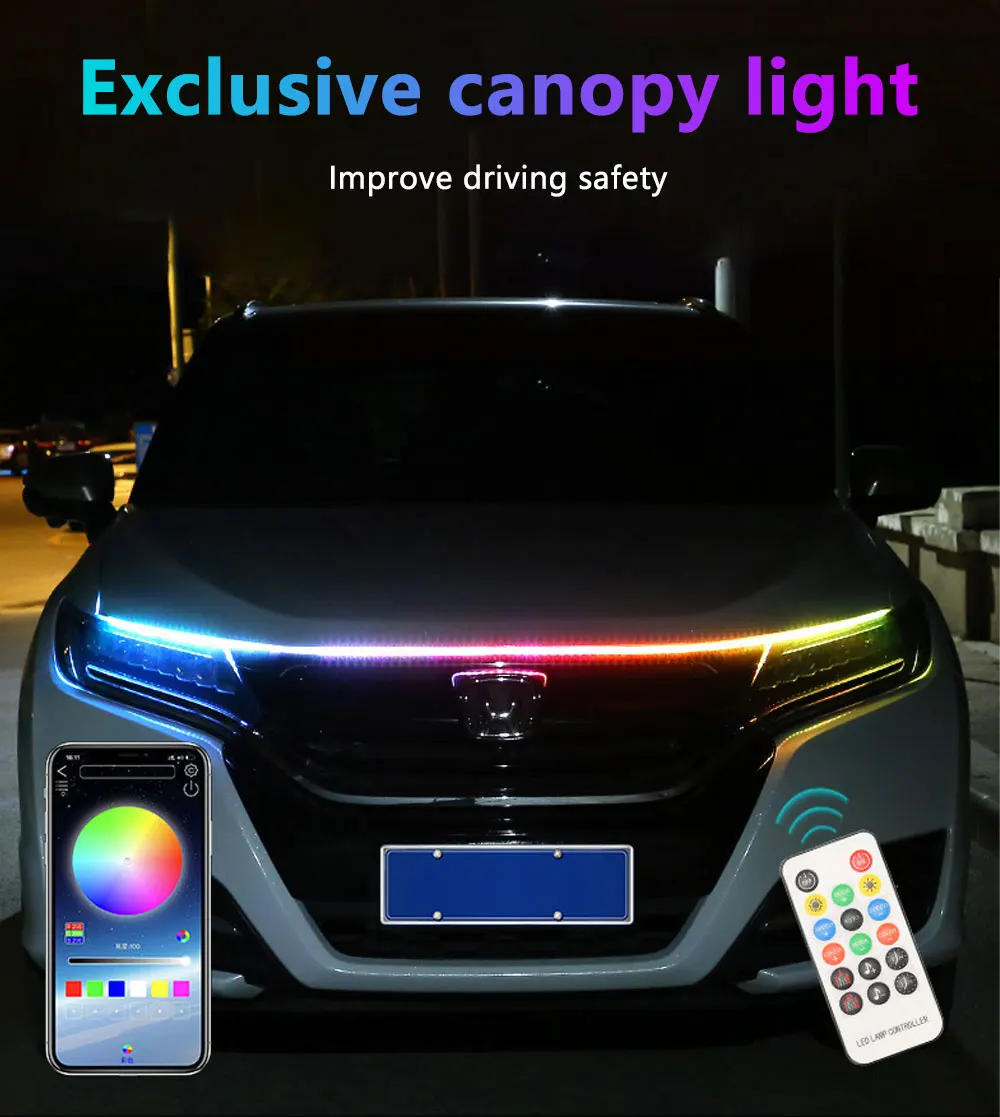 RXZ APP Fernbedienung RGB Led Bunte Auto Scheinwerfer Streifen 12v Universal für Auto Haube Dekorative Licht Tagfahrlicht – Detail 3