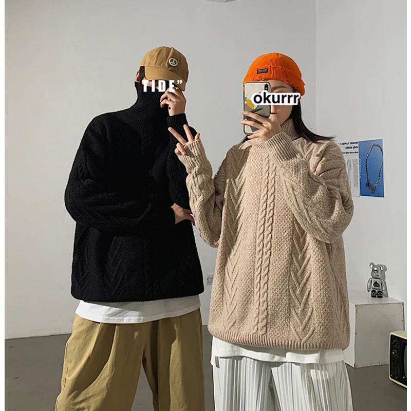 

Oversized Sweaters Women Men Knitted Outwear Pullovers Tops Solid Colors Jersey Streetwear Soft Knitwear High Neck Unisex Jumper