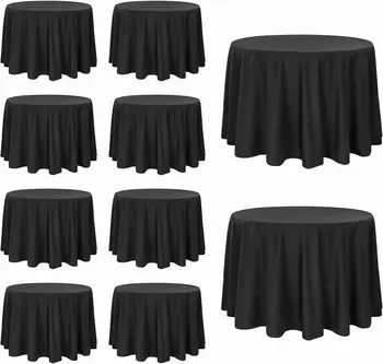 10 Pack Black Round Tablecloths, 120 Inch Stain Resistant and Wrinkle Round Table Clothes, Washable Polyester Table Clothes