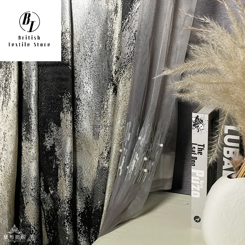 Modern Fashion Black High Precision Luxury Curtains for Living Room Bedroom Dining Blackout Jacquard Decor Window Grey Tulle 2
