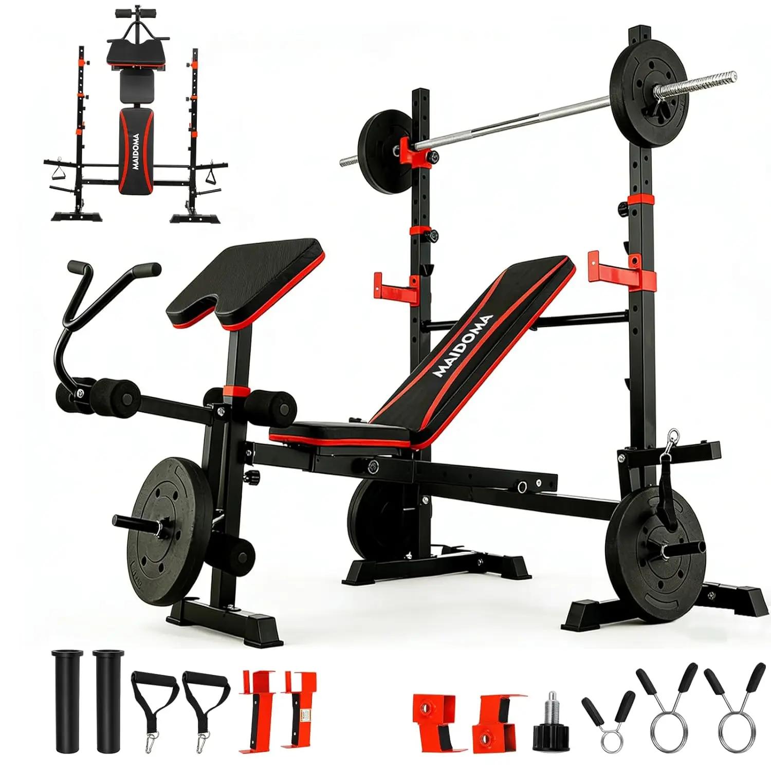 8 in 1 Adjustable Weight Bench with Leg Extension & Squat Rack, 1500LBS Flat Incline Decline Press for Full Body Workout, Custom
