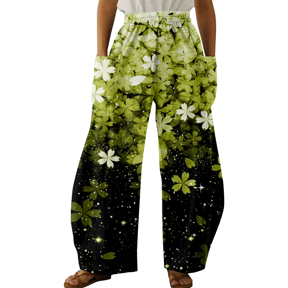 Spring Stylish Floral Pants Summer Casual Oversized Girls Y2K Trousers Women Pocket Trousers Wide Leg Pants Elegant Pantalon