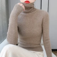 100% Merino Wool Long-sleeved Turtleneck Pullover Women's Autumn Winter Slim Sweater Basic Women's Clothes Cashmere Sweater - Image 2