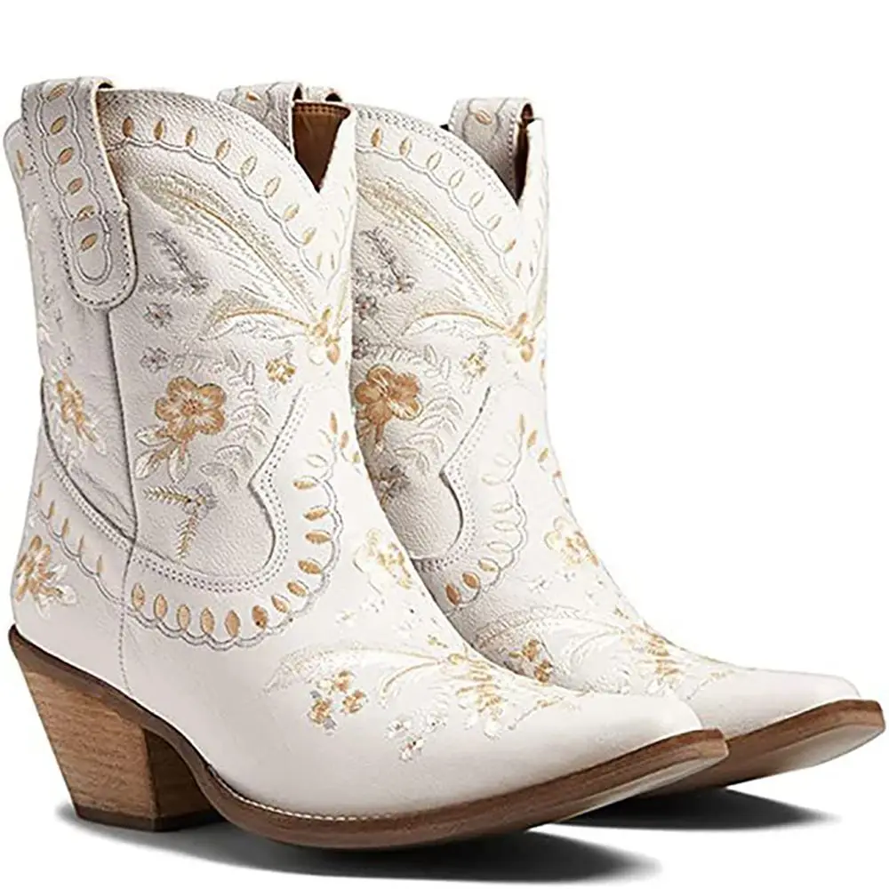 Femalean 2023 Ricamo Santiag Inverno Bianco Punta A Punta Texana Corral Donna Western Cowboy Stivaletti Scarpe Da Donna In Offerta