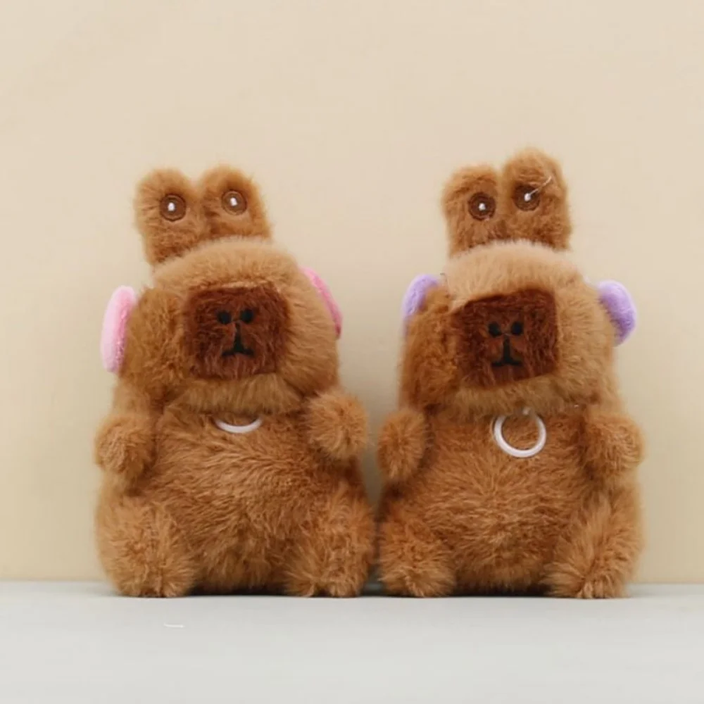 Funny Capybara Plush Pendant Movable Bunny Ears Pull Rope Cartoon Plush Toy Keyring Wings Soft Capybara Plush Keychains