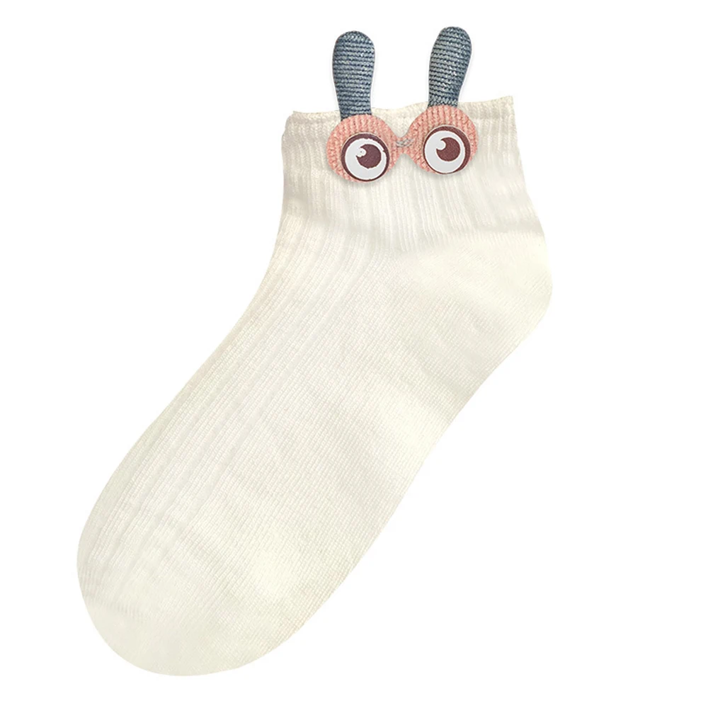 3Pairs Cute Cartoon Eyes Pattern 8 Solid Colors Low Socks Spring Summer Casual All-Match Breathable Non-slip Thin Women Socks