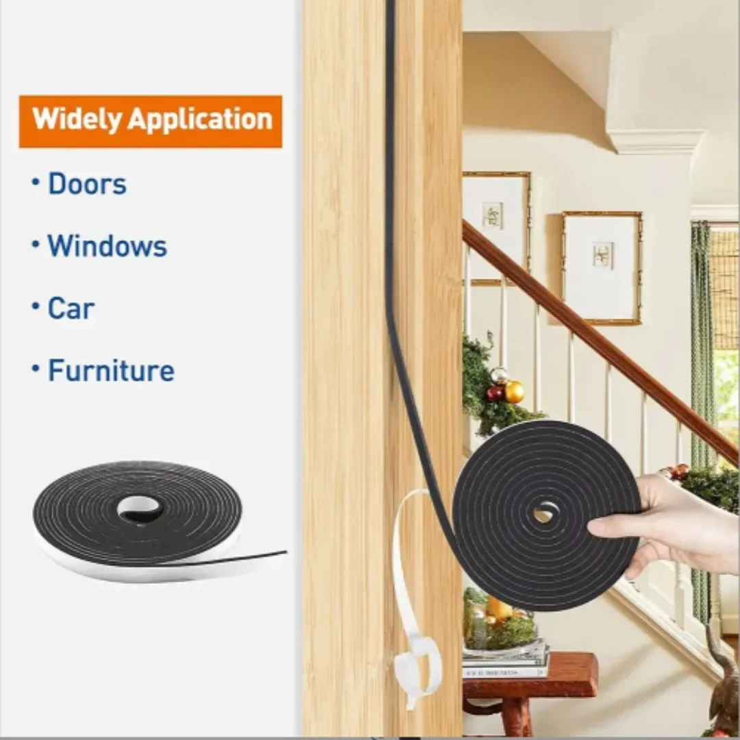 Foam Door Window Sealing Strip 2M/Roll Weather Stripping Self-Adhesive Soundproof Windproof Dustproof Draught Excluder