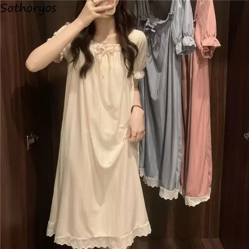 

Nightgowns Women Princess Summer Lace Design Fashion Homewear Simple Square Collar Lovely Girls Comfortable New Sleepwear Casual