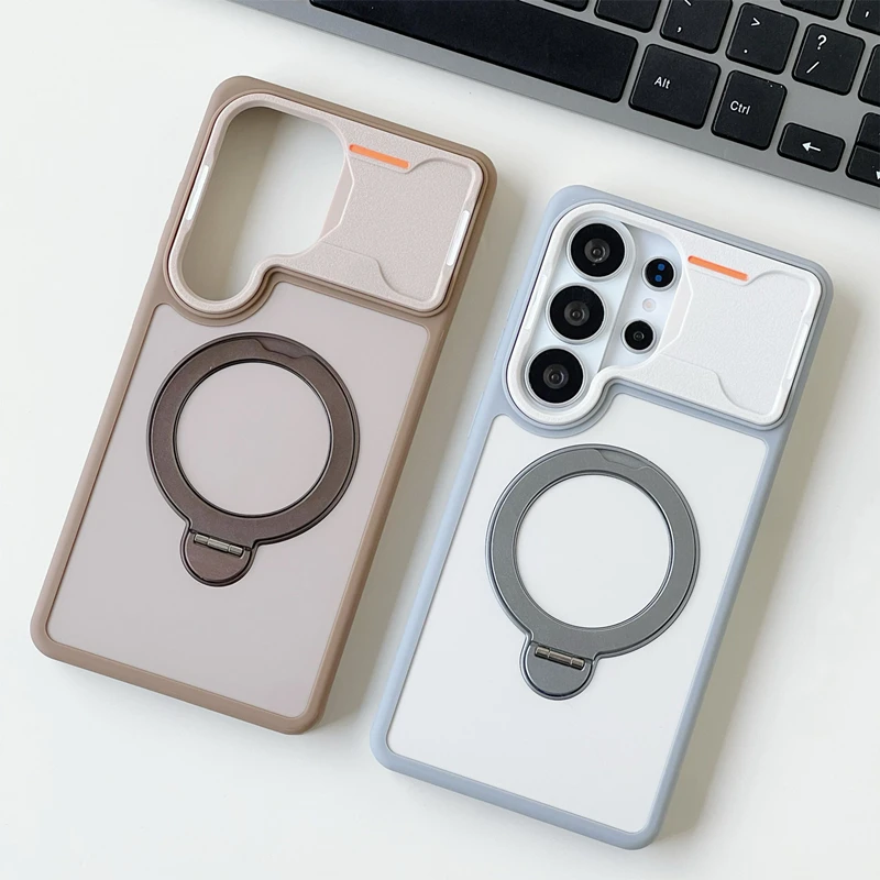 Rotatable Stand Holder Phone Case with Magnetic Wireless Charging - Matte Hard Shockproof Cover
