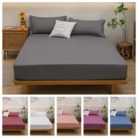 Solid Color Bed Sheet with Elastic Plain Dark Gray Fitted Bed Sheets Single/Queen/King Bed Linen sabanas cama matrimonial Sheets 1