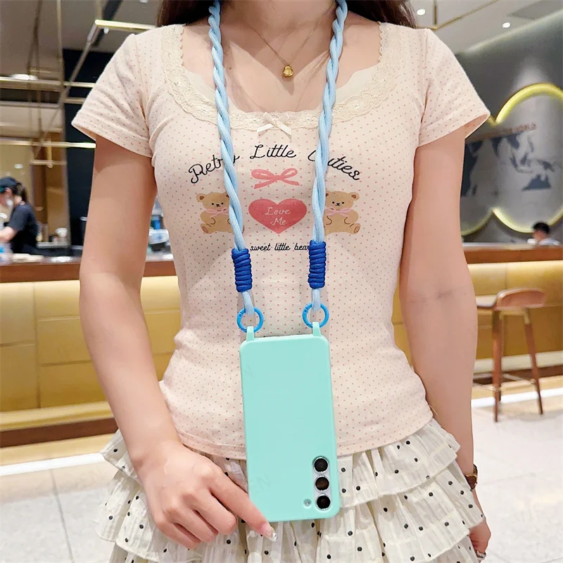 Étui de téléphone avec lanière et collier en bandoulière pour Samsung Galaxy S24 S23 S22 S21 S20 FE Plus Note 20 Ultra Coque arrière en silicone TPU souple_voghion.com