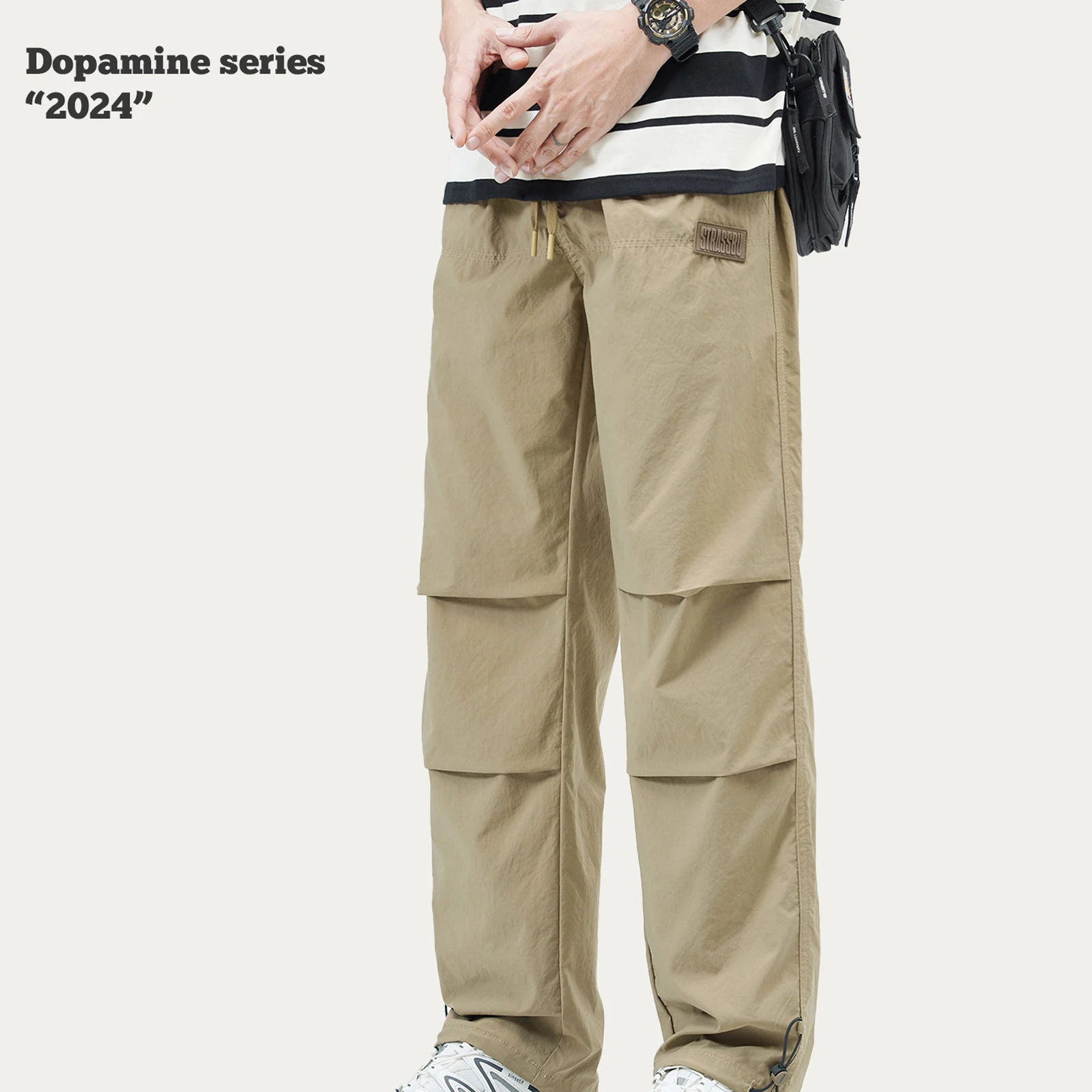 Male Pants Summer Casual Trousers High Street Trend Wide Leg Drawstring Unisex Pants Paratrooper Fashion Brands Men Trousers