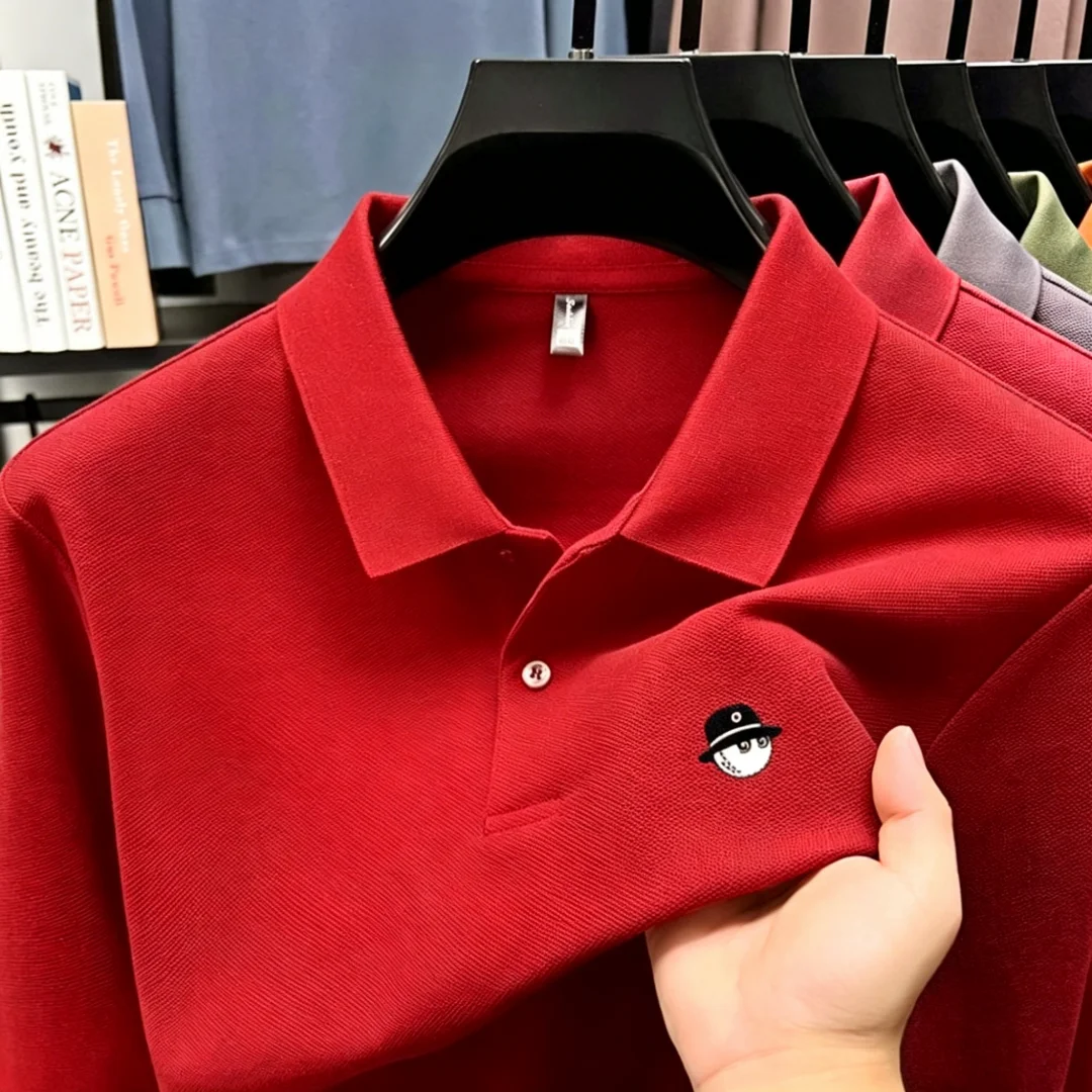 Polo ricamata da uomo di alta qualità, tessuto morbido e traspirante, manica corta, tinta unita, adatta a tutte le stagioni, abbigliamento quotidiano da uomo - immagine 3