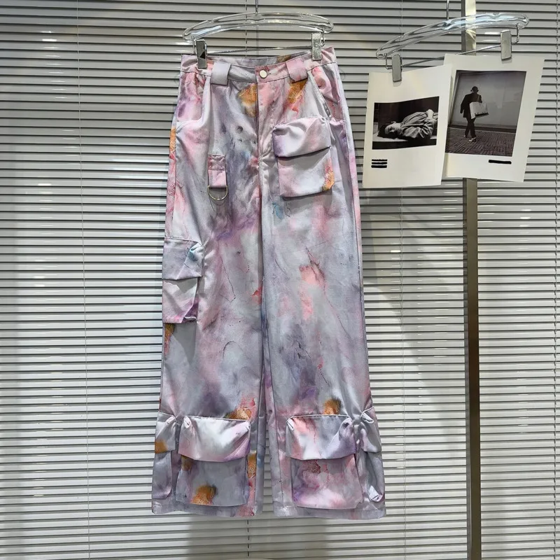 

Брюки BORVEMAYS с широкими штанинами, повседневные свободные брюки контрастных цветов, с завышенной талией, с декоративными карманами, WZ8879, на лето