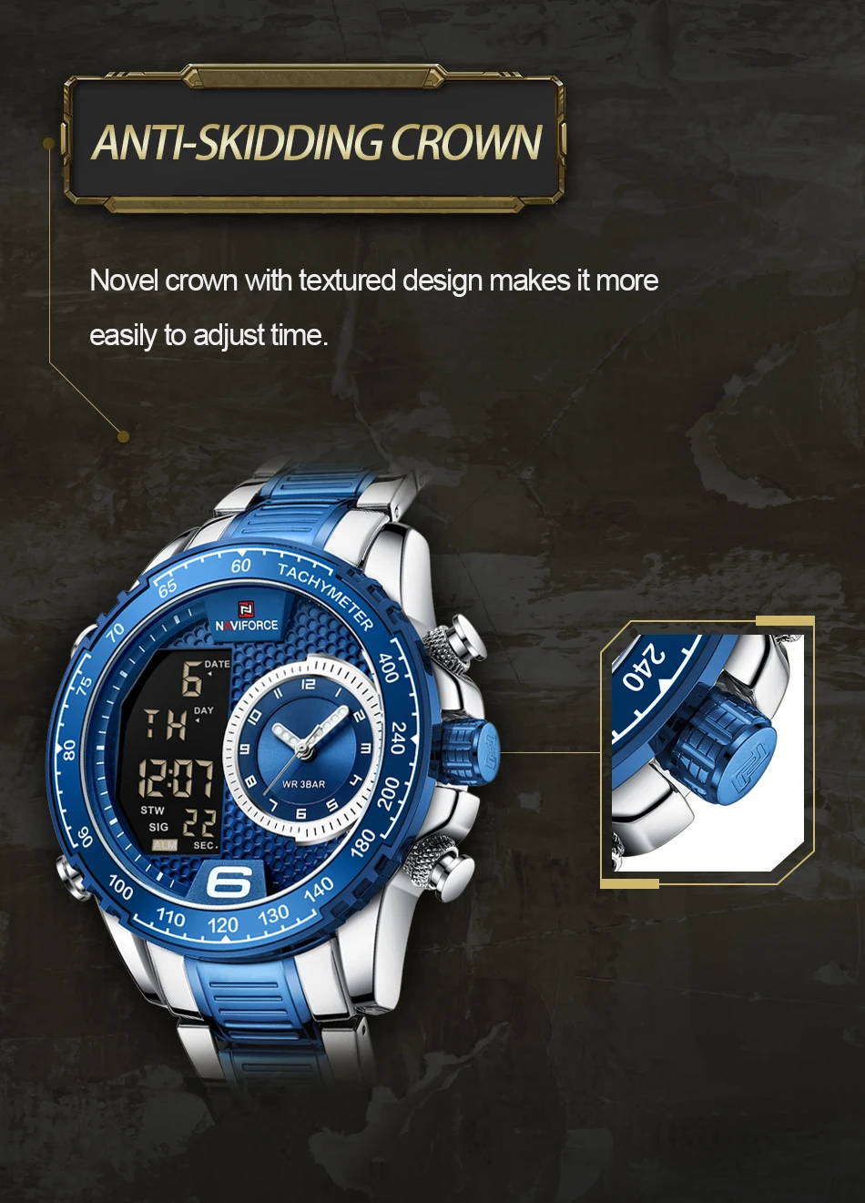 NAVIFORCE Luxury New Watch for Men Original Stainless Steel Quartz Digital Wrist Watches Waterproof Military Sports Male Clock