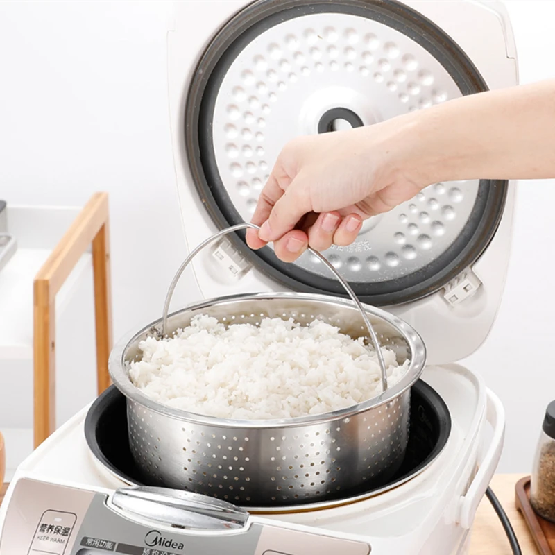 Kitchen Novel Stainless Steel Food Steamer Basket with Silicone Handle Feet  Rice Pressure Cooker Steaming Grid Cooking Utensils