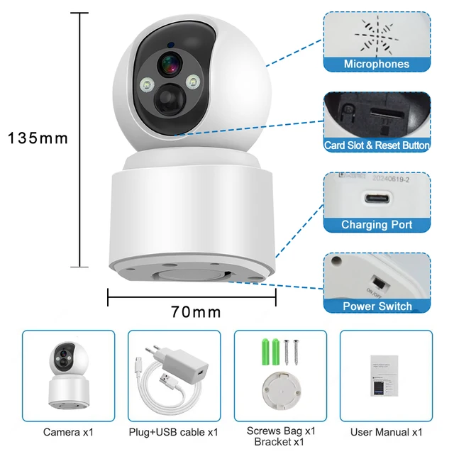 10X Zoom WiFi Camera 5MP Baby Monitoring 1-4Pcs Home Security Built-in Battery PTZ Optical CCTV Auto Tracking Surveillance IP Ca 2
