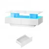 High Glossy LED Coffee Tables for Living Room, Center Table with Open Display Shelf & Sliding Drawers, White Coffee Table 6