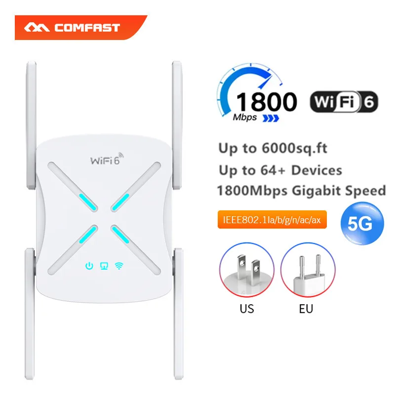 AX1800 WiFi 6 беспроводной повторитель 1800 Мбит/с wifi ретранслятор сигнала маршрутизатор 5g усилитель MU-MIMO / OFDMA / WPA3 расширитель диапазона Усилитель