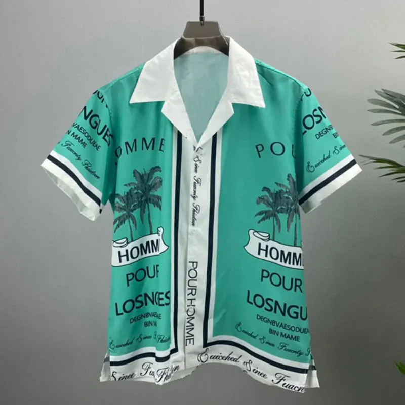

Рубашка мужская с принтом алфавита и кокосового дерева, повседневная сорочка контрастных цветов с коротким рукавом, уличная одежда