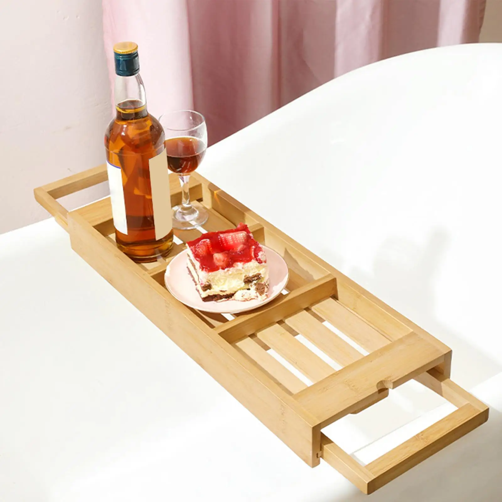 Bathtub Rack Bridge Storage Organizer Stretchable Expandable Bath Shelf For Drinks Bathroom Cup Tealight