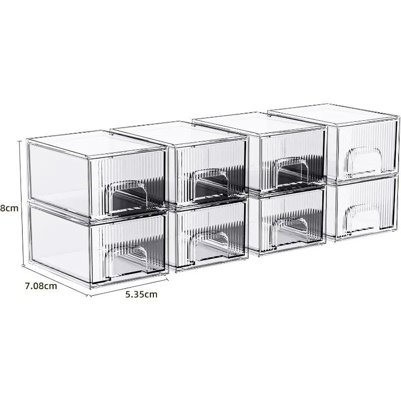 Clear Stackable Storage Drawer, Acrylic Drawer, Cosmetic Organizer, Plastic Organizer for Dresser, Under, Kitchen Cabinet, 6