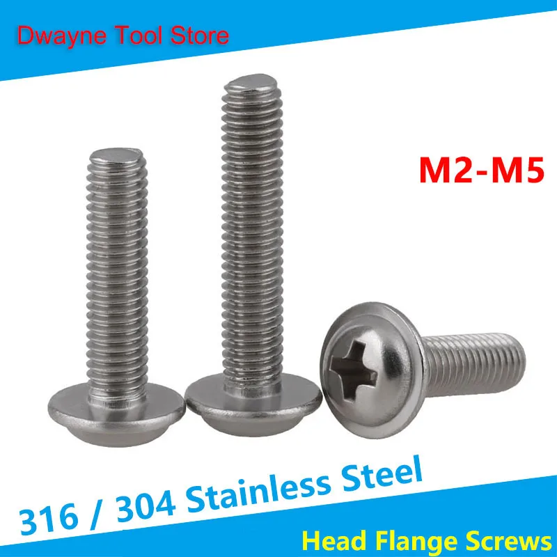 

Din967 316 / 304 Stainless Steel Round Head Screw With Pad Screw, Self Pad Screw M2-M5 Head Flange Screws 【50Pcs】