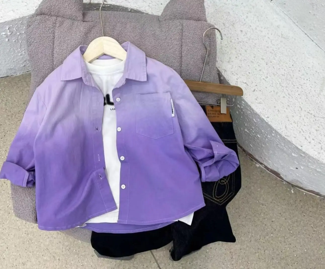 

Осенняя стандартная Корейская рубашка для мальчиков с градиентом, хлопковая Детская Повседневная рубашка, одежда