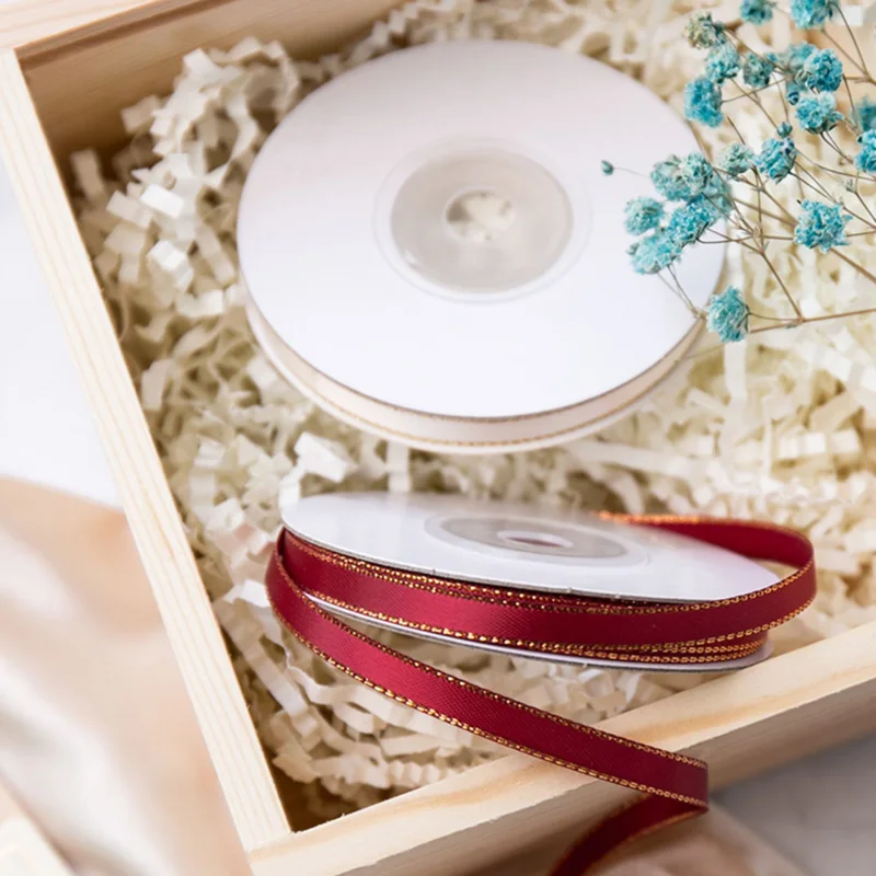 6mm Silver Gold Edge Satin Ribbon Polyester Double Sided Gold Silver Line Grosgrain Ribbon for Bows Making satin ribbons grosgrain ribbon polyester ribbon satin ribbon