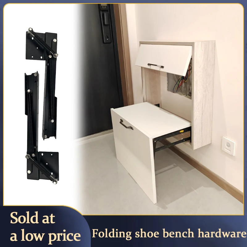 ม้านั่งรองเท้าพับไฮดรอลิกติดผนังพร้อมที่เก็บของที่ซ่อนนุ่มปิดประหยัดพื้นที่สตูลทางเข้าฮาร์ดแวร์ที่ทนทาน 1
