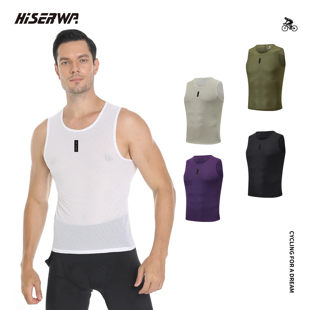 Cycling Underwear HISERWA Men Cycling Base Layer MTB Road Bicycle Mesh Breathable Quick Dry Vest Undershirt