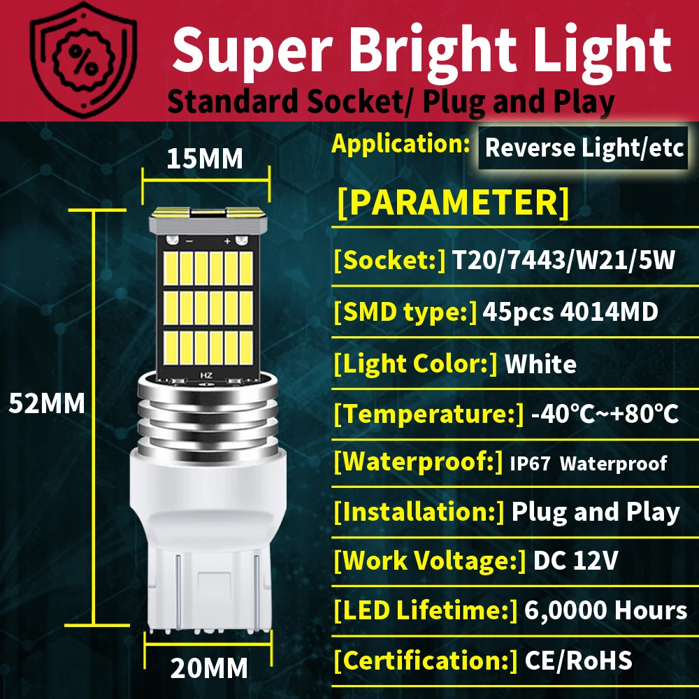 Super Bright LED Reverse & Daytime Running Light Bulbs - 6000K White, Pack of 2