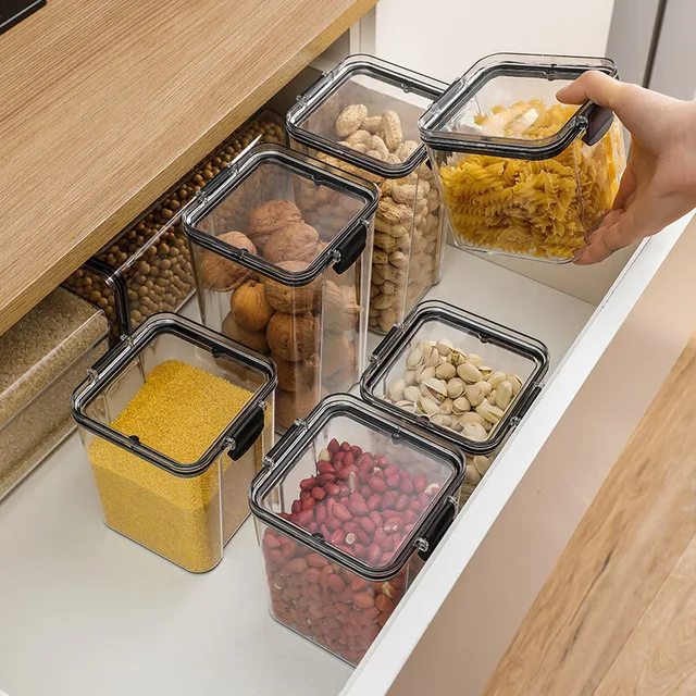 1pc Clear Food Storage Box,Food Storage Container With Lid, Plastic Kitchen And Pantry Organization Canisters 2