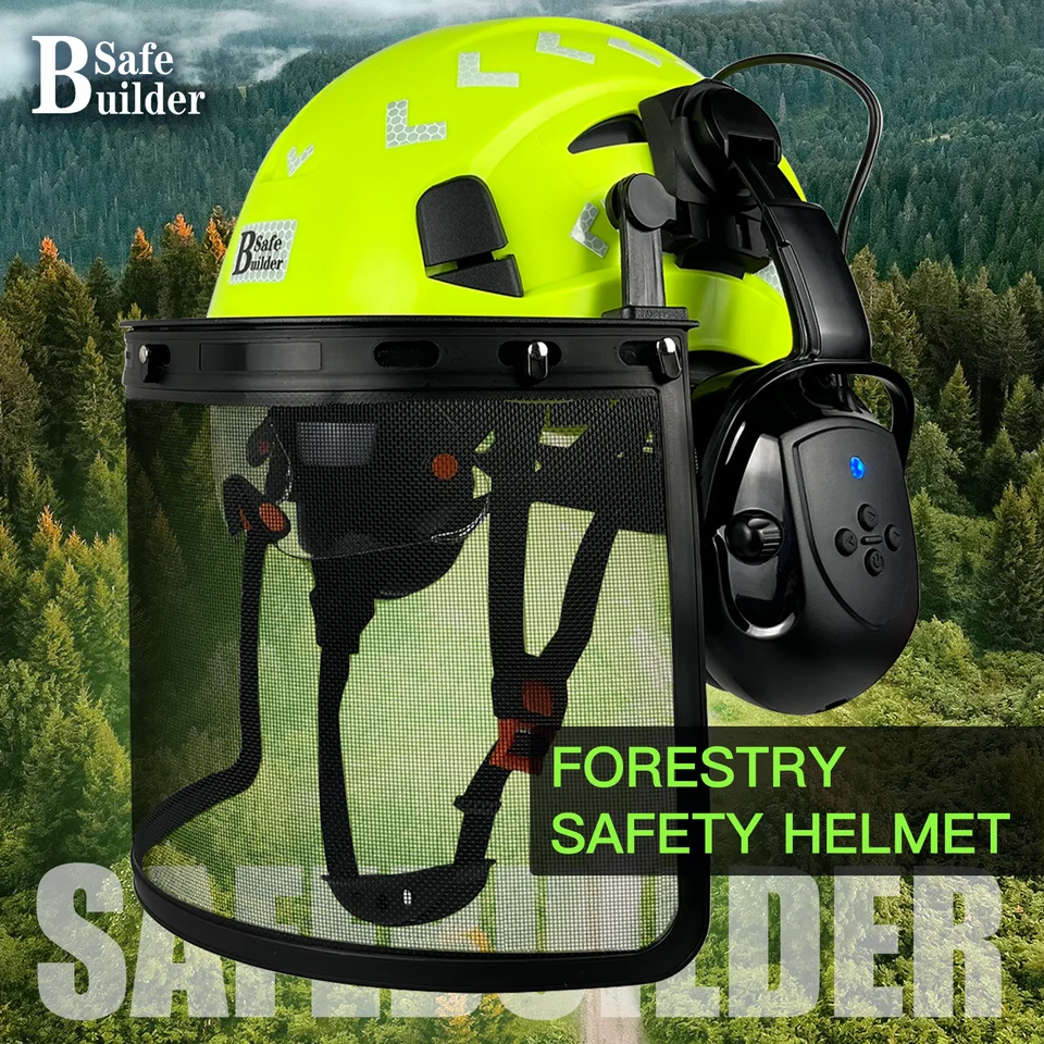 Jual Forestry Industrial Safety Helmet With Mesh Face Shield Earmuffs Chainsaw Cutting Woodworking Ansi Hard Hat Logger Work Caps Men I.1350884163