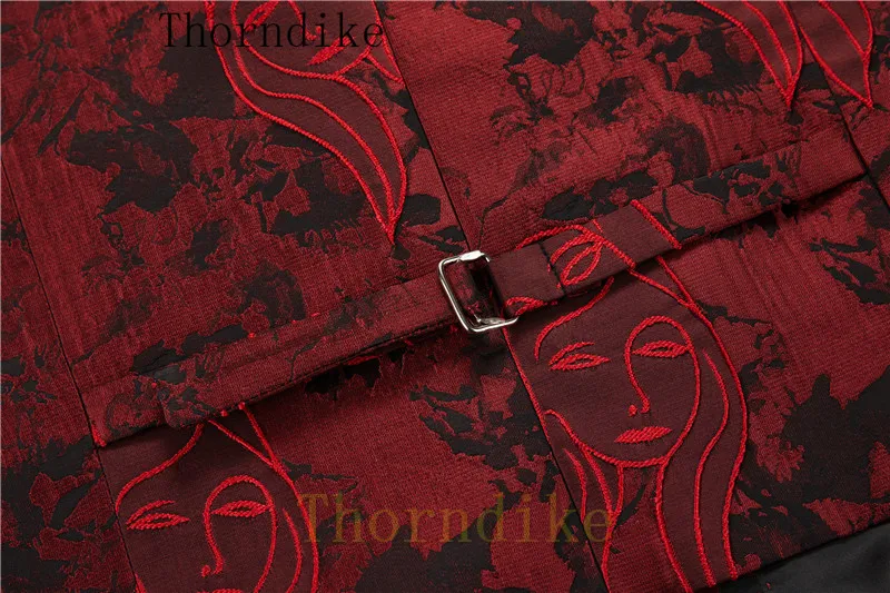 Thorndike Terno Masculino Burgundy Slim Fit Male Floral Formal Wedding Mens Double Breasted Suits Groom Tuxedo Prom Suits