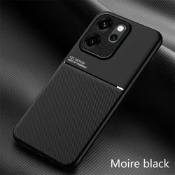 Luxury Soft Leather Phone Case with Car Magnetic Holder - Premium Back Cover for Reno 14F 5G (Black)