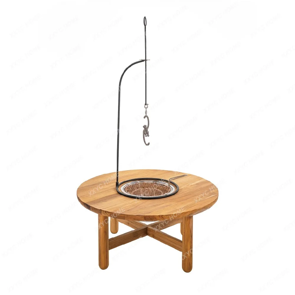

Courtyard Garden Layout Outdoor Teak Barbecue Cooking Tea Table Yard Low Tables and Chairs