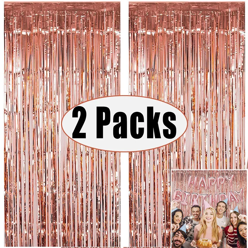 Silver Metallic Foil Tinsel Fringe Curtain Backdrop 2Pack 1X2M Birthday Wedding Bachelorette Party Decoration Adult Anniversary
