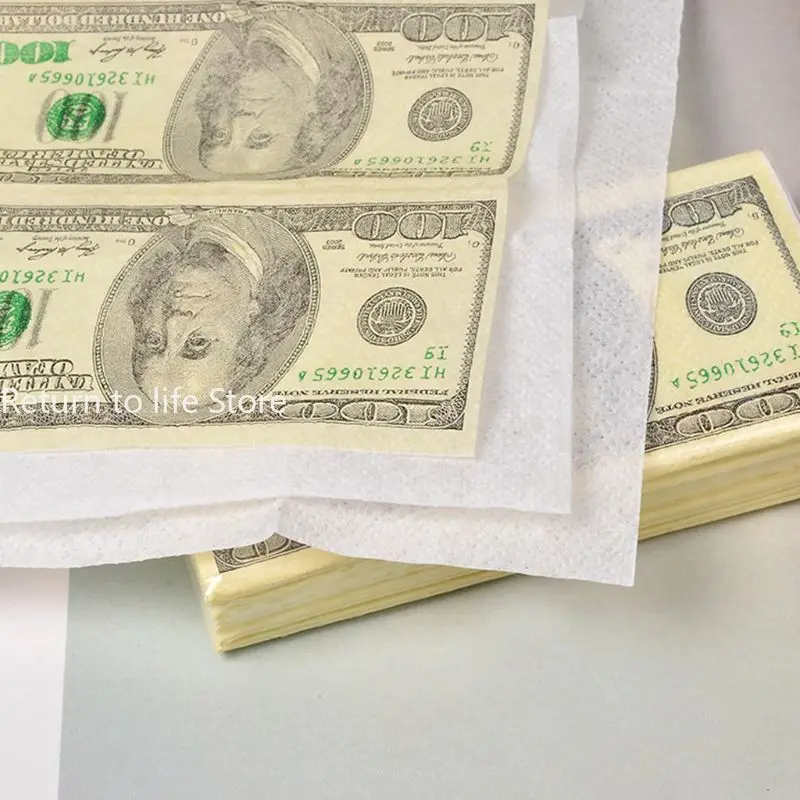 Funny Dollar Pattern Tissue Paper Disposable Towel Pure Wood Portable Money Napkin Handkerchief Party Tableware 9 Sheets/Pack paper towel,paper tissue