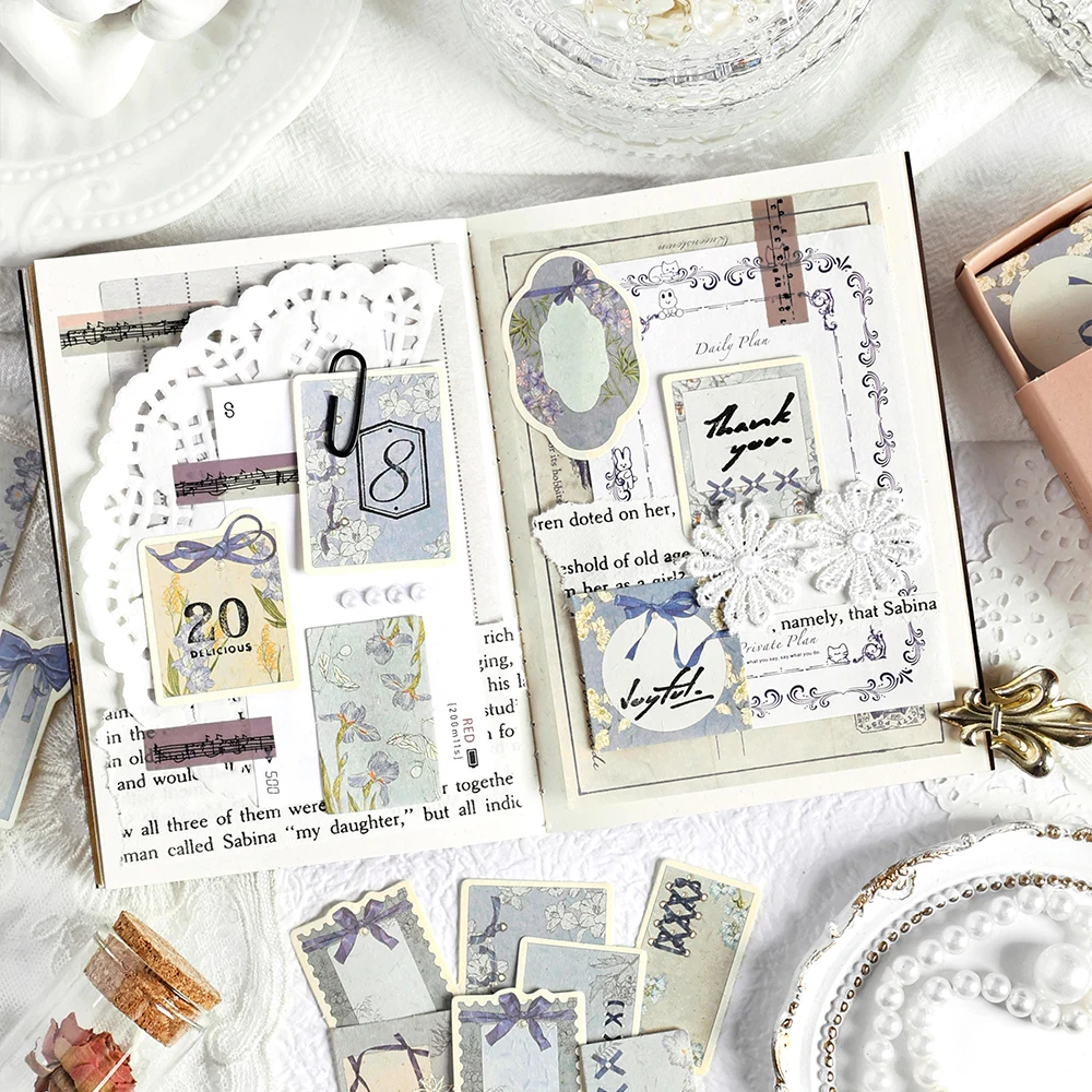 45pcs/Box Vintage Label Paper Scrapbooking Notes Handwritten Message DIY Handmade Collage Decorative Materials Office stationery 6