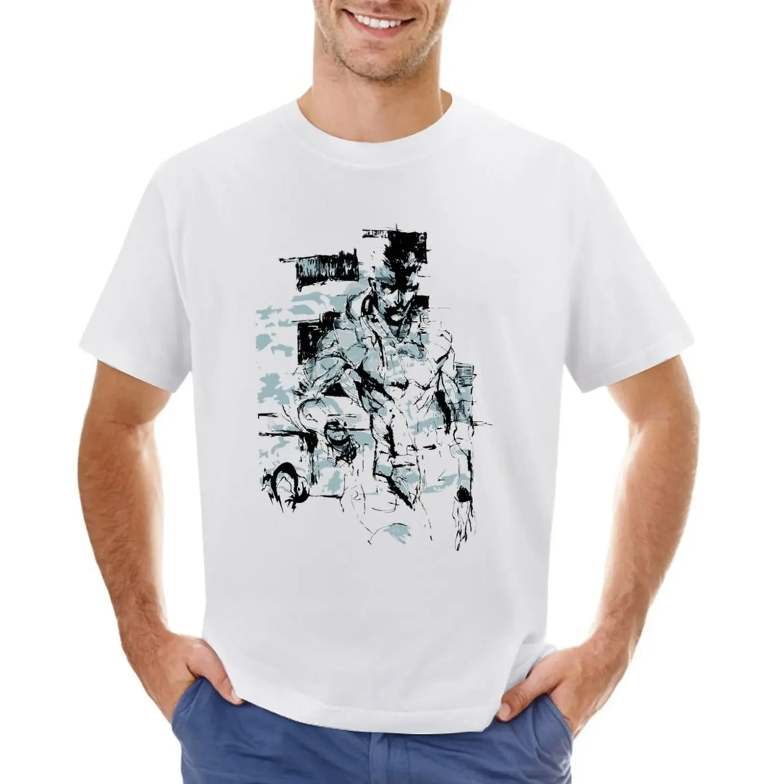 

Metal Gear Solid Watercolor T-shirt hippie clothes animal prinfor boys heavyweights Men's t-shirt
