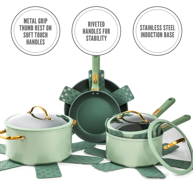 12pc Ceramic Non-Stick Cookware Set, Sage Green by Drew Barrymore -  AliExpress