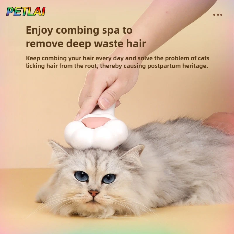 Cat Hair Remover Flea Comb Grooming With Release Button Pet Hair Removal Comb Cute Design Paw Massage Grooming Supplies_voghion.com