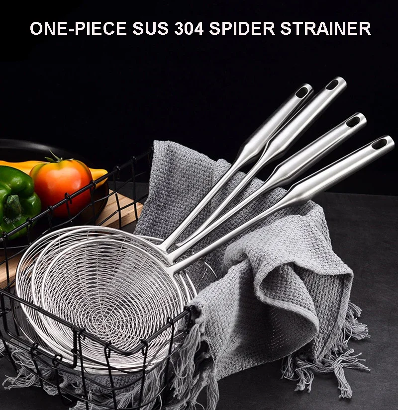 304 Stainless Steel Spider Strainer Skimmer Ladle for Cooking & Frying, Wire Mesh Spoons with Long Handle - Kitchen Gadgets