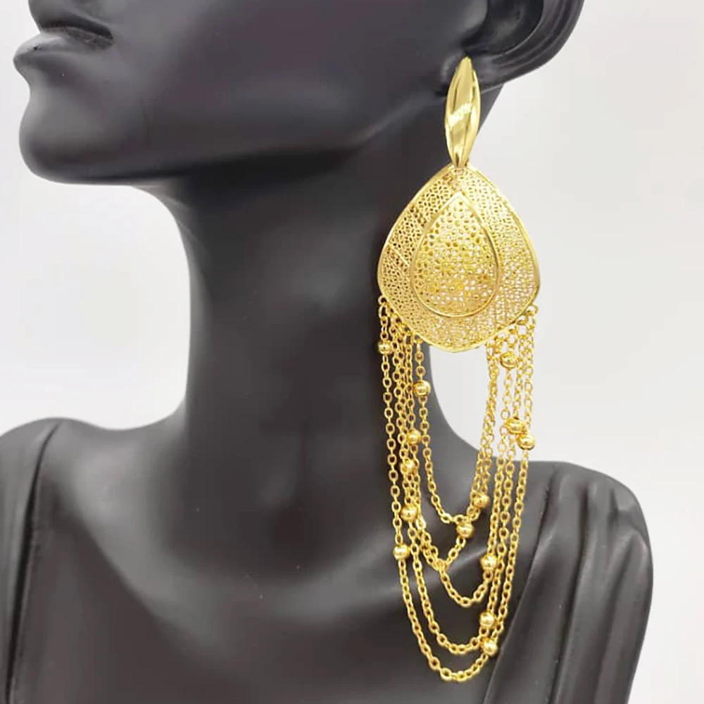 

Dubai 18K Gold Plated Jewelry Drop Earrings for Women Fashion Hollow Out Tassels Earring Arab Charm Jewelry Accessory Party Gift