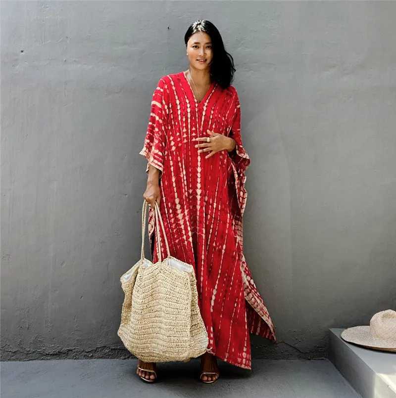 Fashion Casual Striped Print Long Dresses Women Bohemian V-neck Bat Sleeve Loose Slit Beach Dress Summer New Beachwear Vestidos 108 Fashion Casual Striped Print Long Dresses Women Bohemian V-neck Bat Sleeve Loose Slit Beach Dress Summer New Beachwear Vestidos