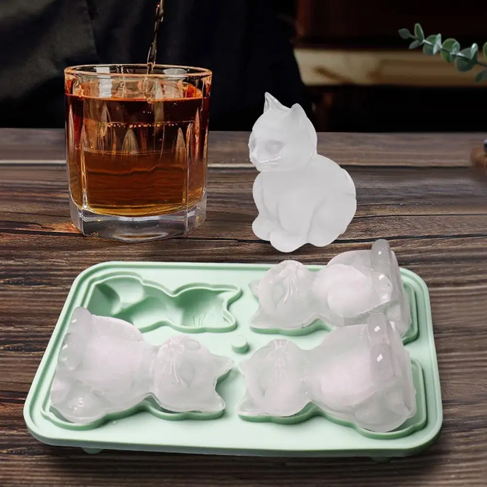 

3D Sitting Kitten Milk Ice Tray 4 Hole Animal Cat Jelly Cake Summer Silicone Drink Chocolate Birthday Decor Party Dessert M W5Q5